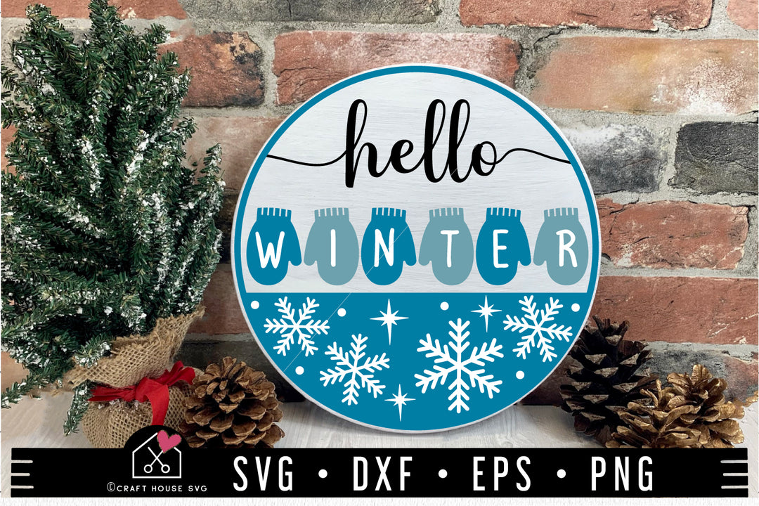 Winter Round Wood Sign SVG file | Christmas Hello Winter SVG 71221
