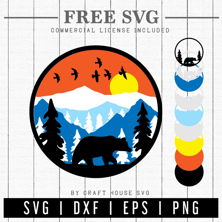 FREE 3D Mountains SVG file | Bear in the mountains 3D SVG | FB179