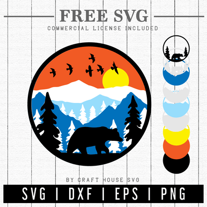 FREE 3D Mountains SVG file | Bear in the mountains 3D SVG | FB179 - Craft House SVG