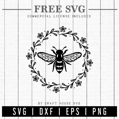 FREE Bee Floral Frame SVG cut file | FB213 - Craft House SVG