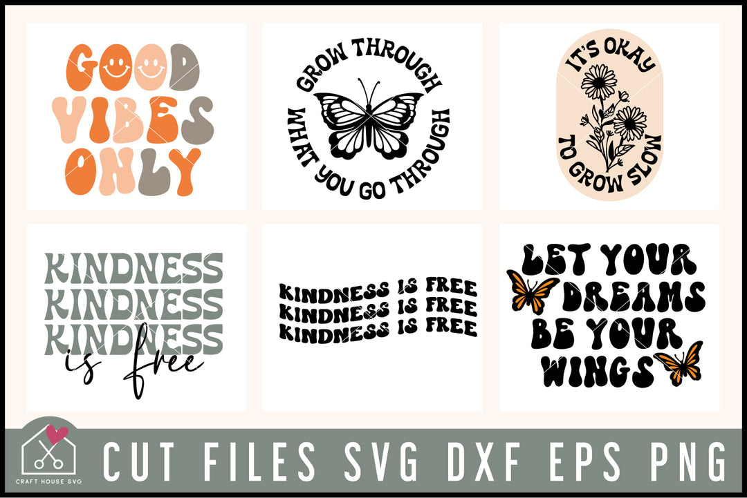 Inspirational SVG Bundle Retro Positive Kindness Tshirt Cut File