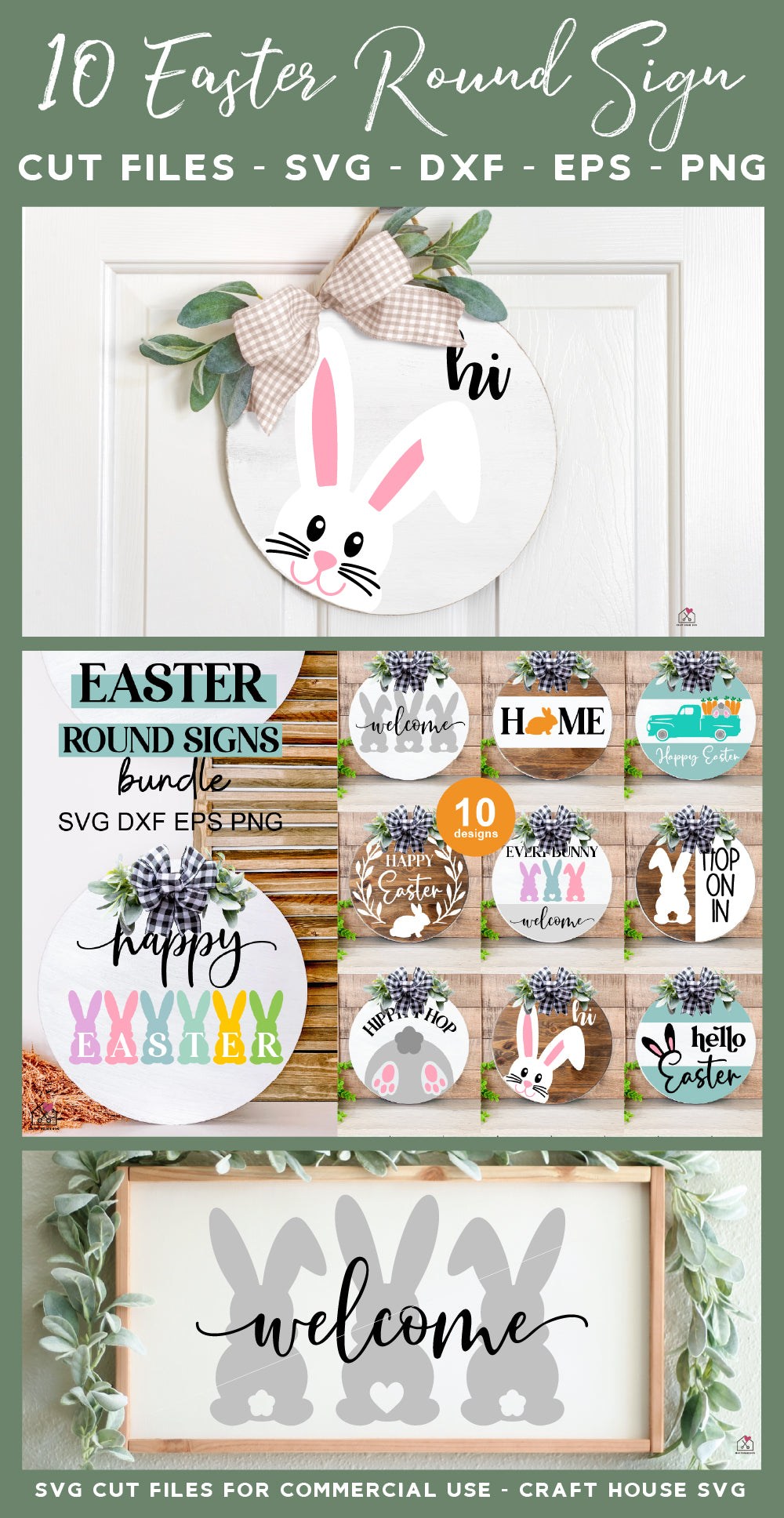 Easter Round Signs SVG Bundle Welcome Sign Cut Files