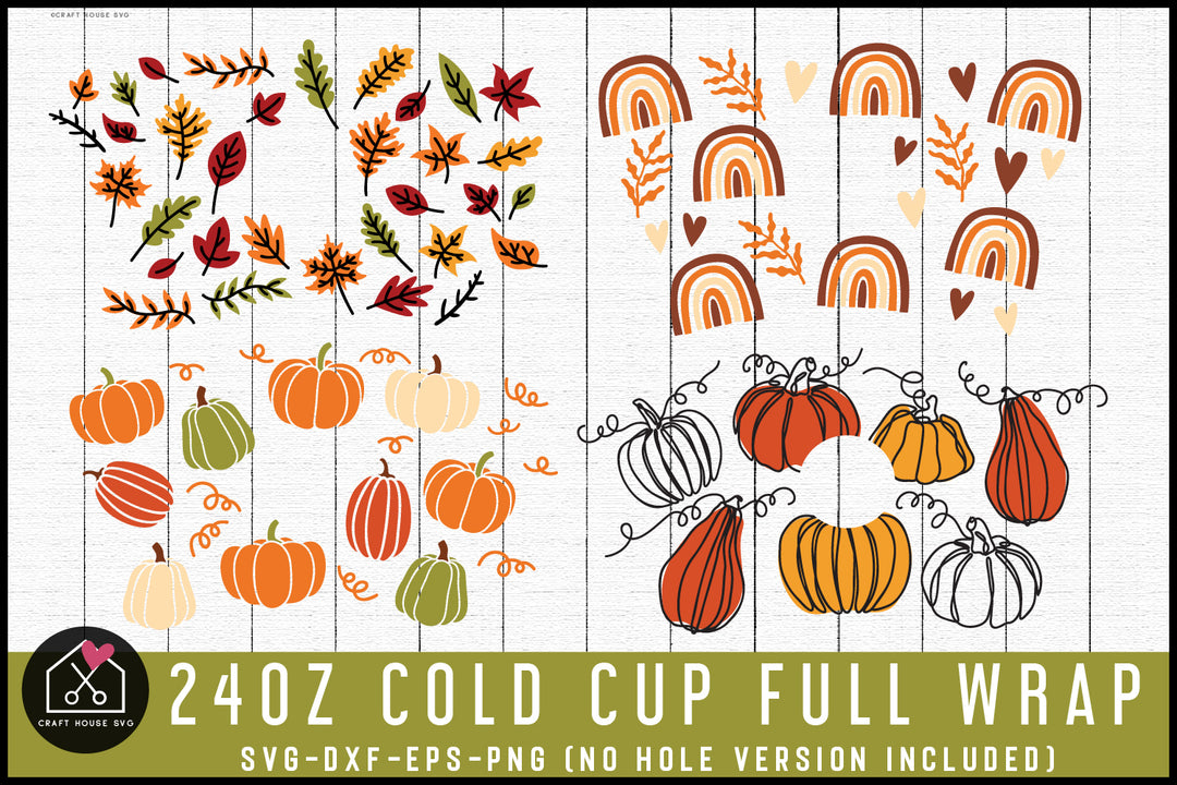 Fall Autumn 24oz Venti Cold Cup Wrap SVG Bundle No Hole Version Included