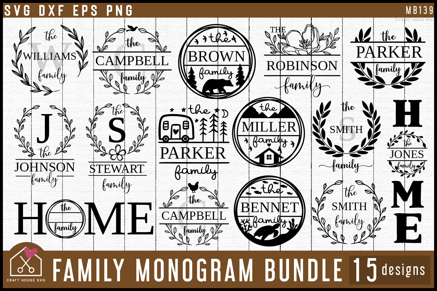 Family Monogram SVG Bundle Signs Cut File