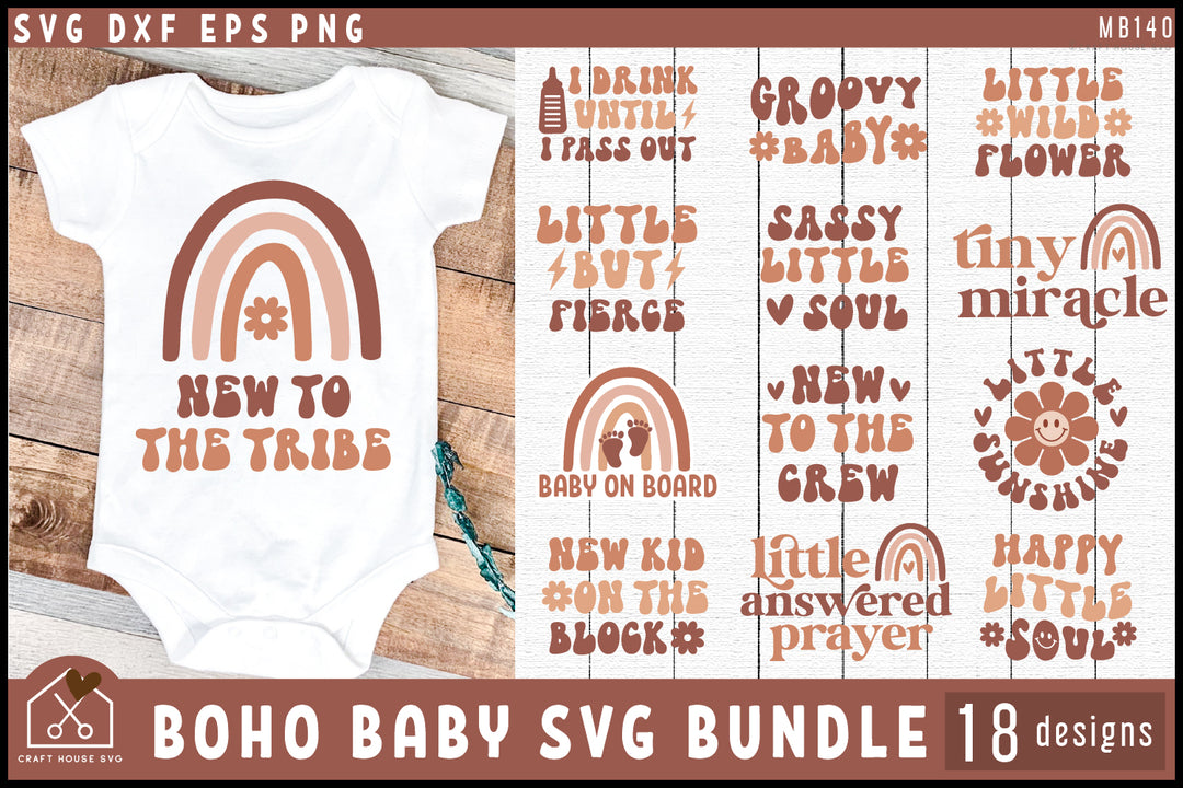Boho Baby SVG Bundle Retro Style Baby Bodysuit Cut File