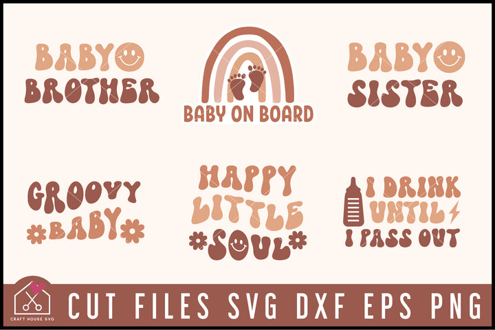 Boho Baby SVG Bundle Retro Style Baby Bodysuit Cut File