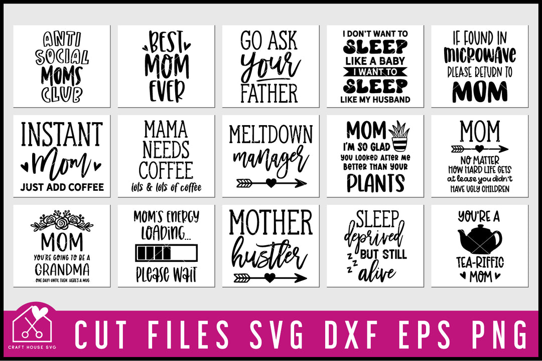 Mom's Mug SVG Bundle | Funny Mother's Day Mug Cut File | Mum version included