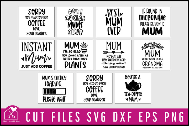 Mom's Mug SVG Bundle | Funny Mother's Day Mug Cut File | Mum version included