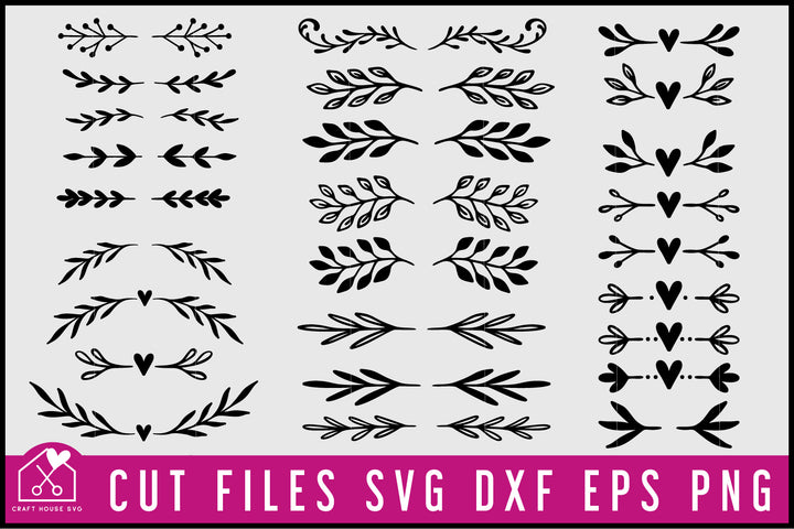 Floral Text Dividers SVG Bundle, Flourish Decorative Elements Cut Files