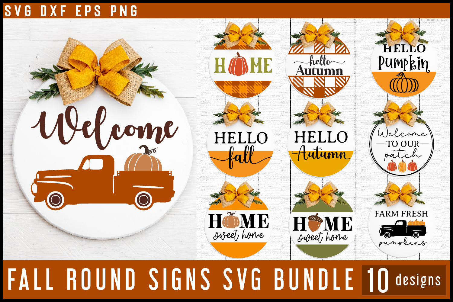 Fall Round Porch Signs SVG Bundle - Craft House SVG