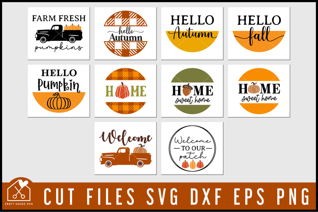 Fall Round Porch Signs SVG Bundle Autumn Sign Design Cut Files