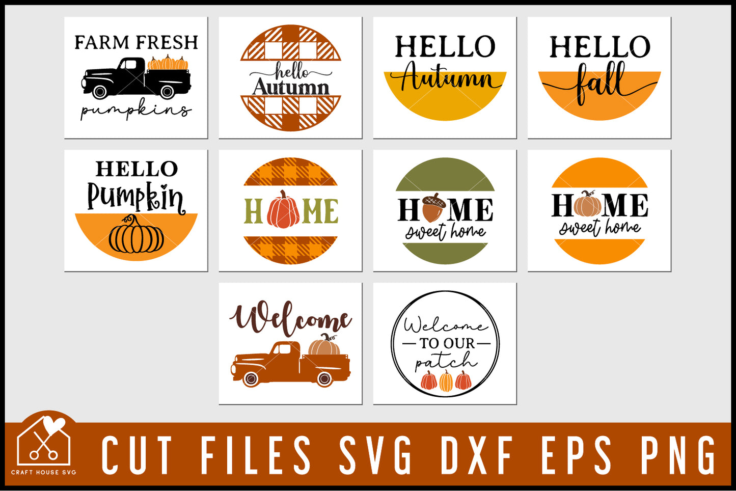 Fall Round Porch Signs SVG Bundle - Craft House SVG