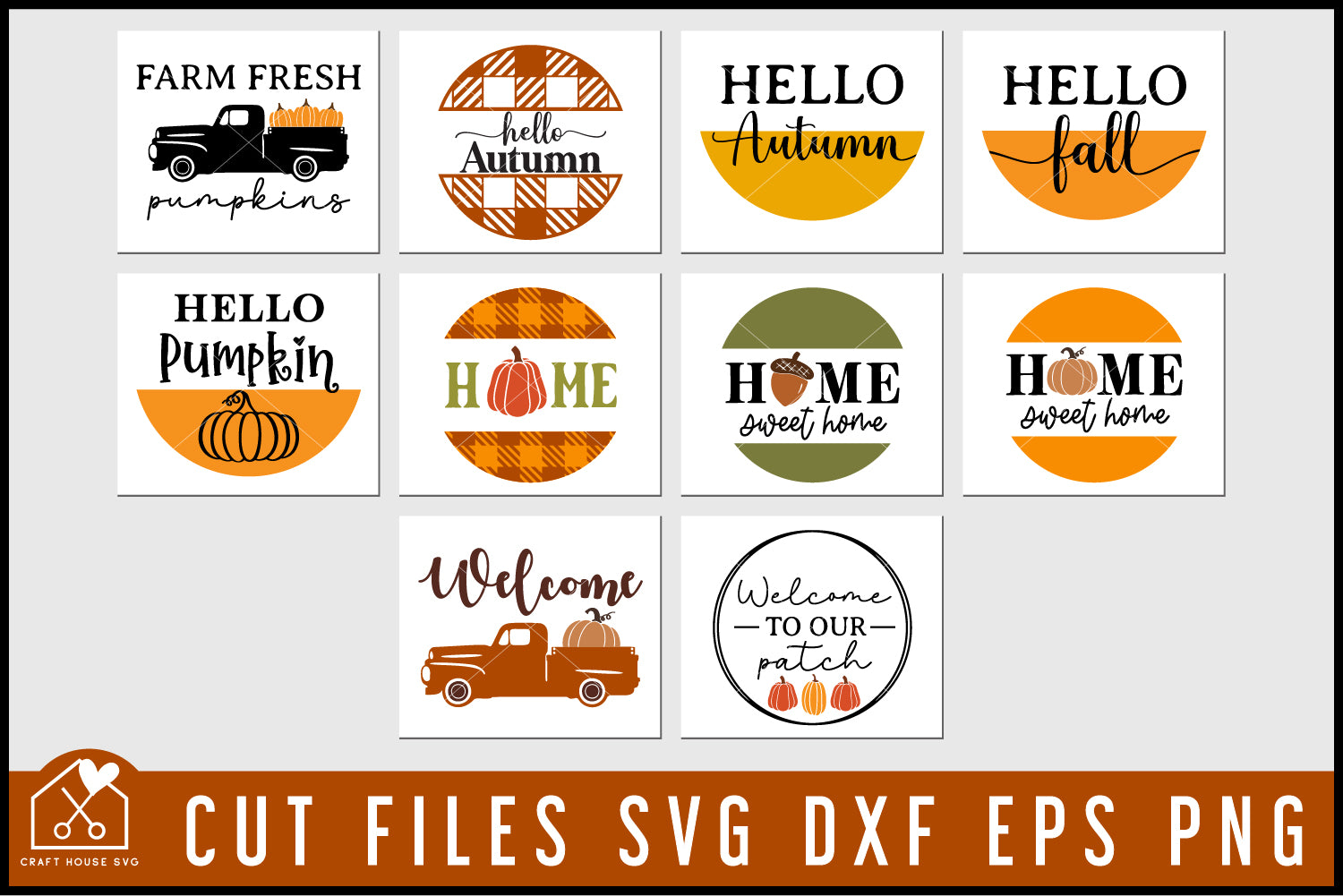 Fall Round Porch Signs SVG Bundle - Craft House SVG