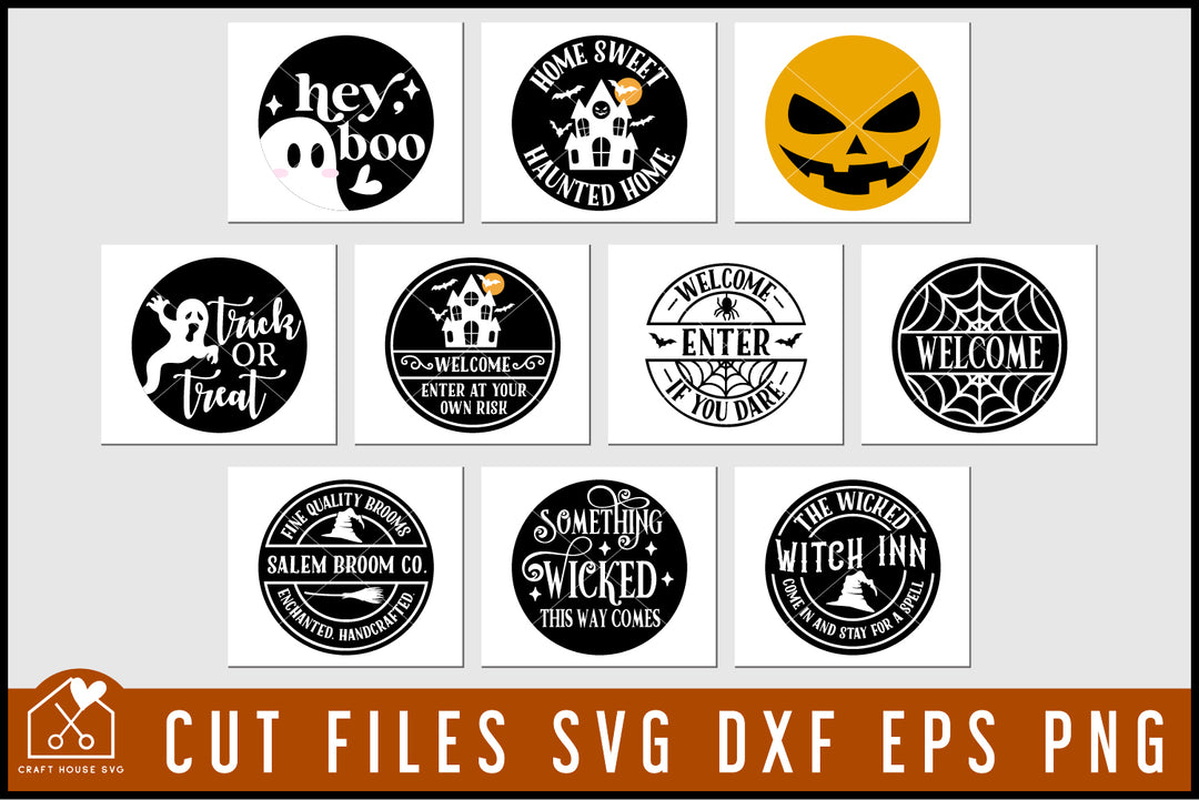 Halloween SVG Bundle Round Welcome Sign Design Cut Files