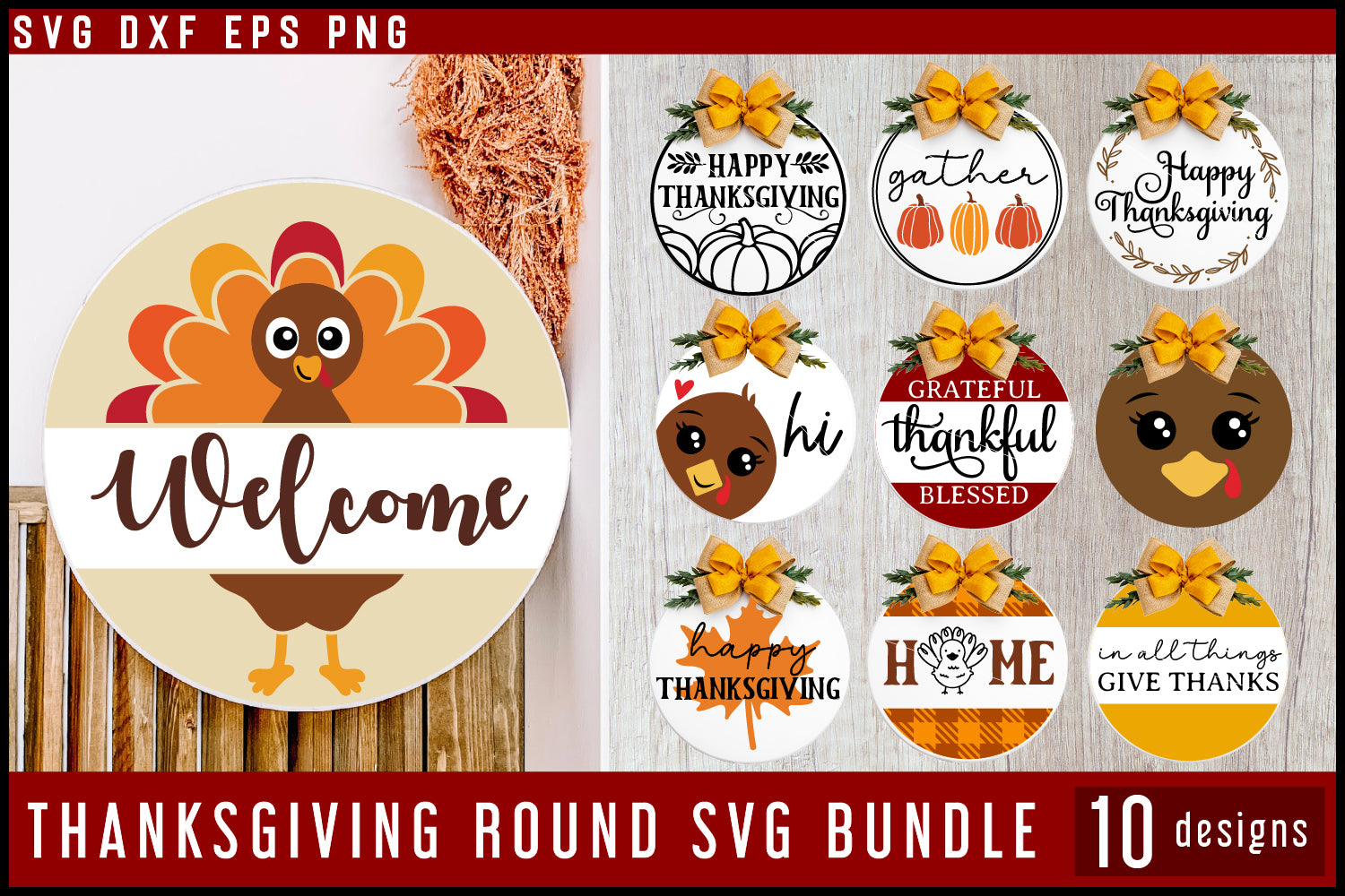 Thanksgiving Round Sign SVG Bundle - Craft House SVG