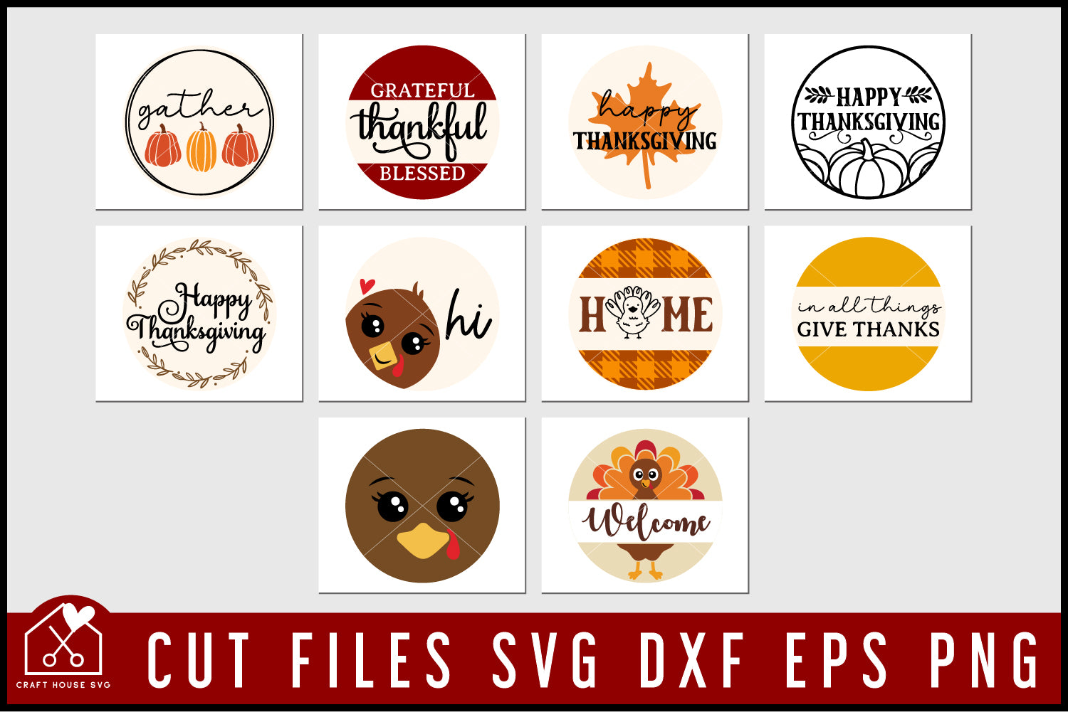 Thanksgiving Round Sign SVG Bundle Welcome Sign Design Cut Files