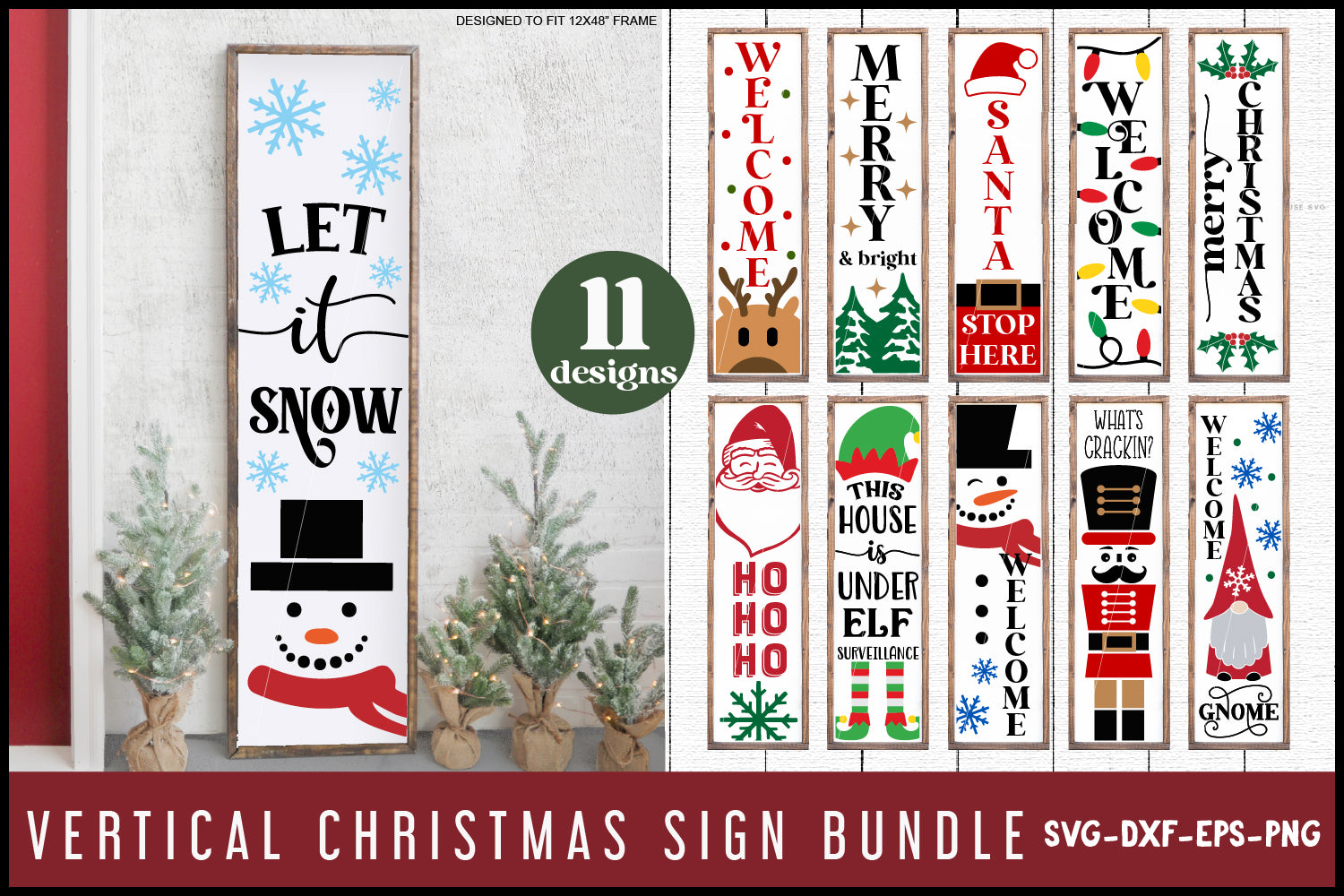 Vertical Christmas Sign SVG Bundle Welcome Porch Sign Cut Files