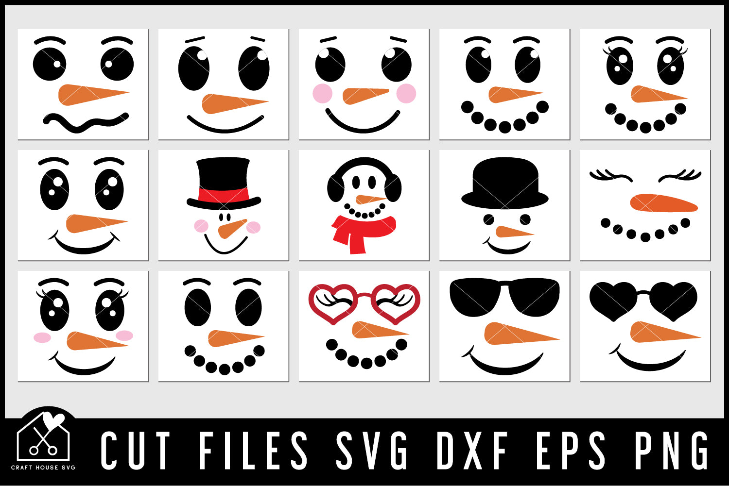 Snowman Faces SVG Bundle Christmas Cut Files