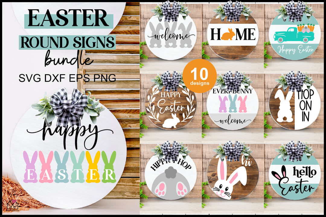 Easter Round Signs SVG Bundle Welcome Sign Cut Files
