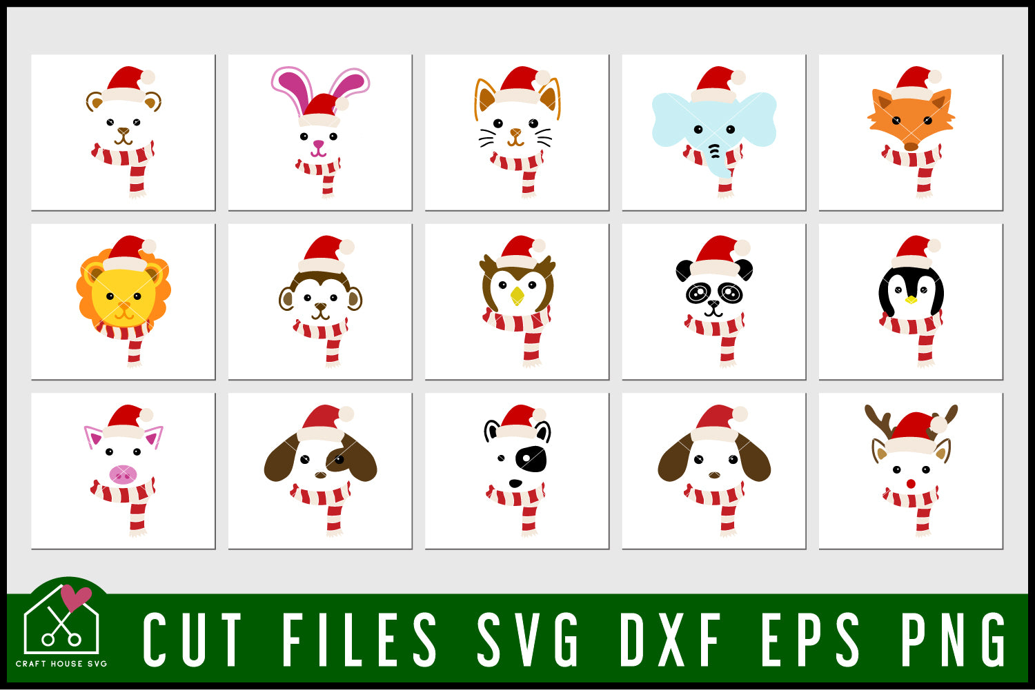 Cute Christmas Animals SVG Bundle Kids Christmas Shirt Design Cut Files