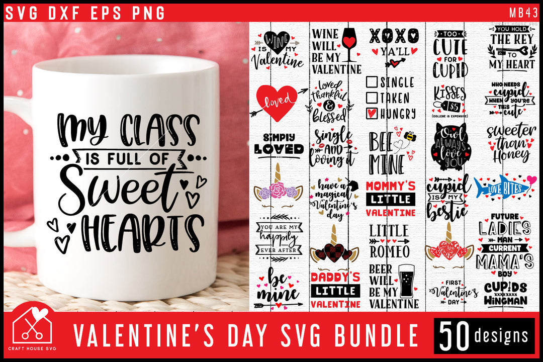 Valentine's Day SVG Bundle 50 Valentines Day Cut Files