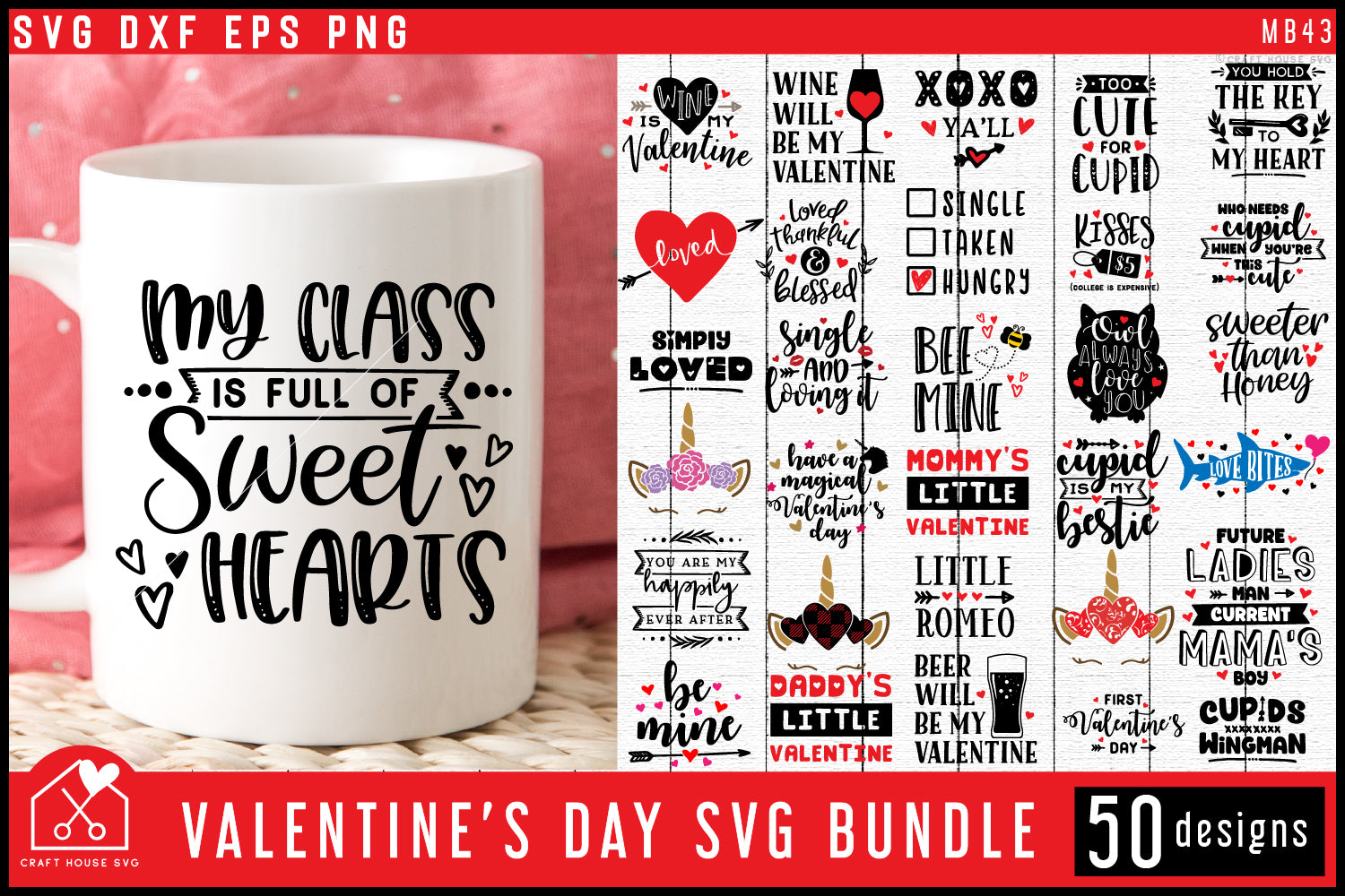 Valentine's Day SVG Bundle - 50 Designs - Craft House SVG