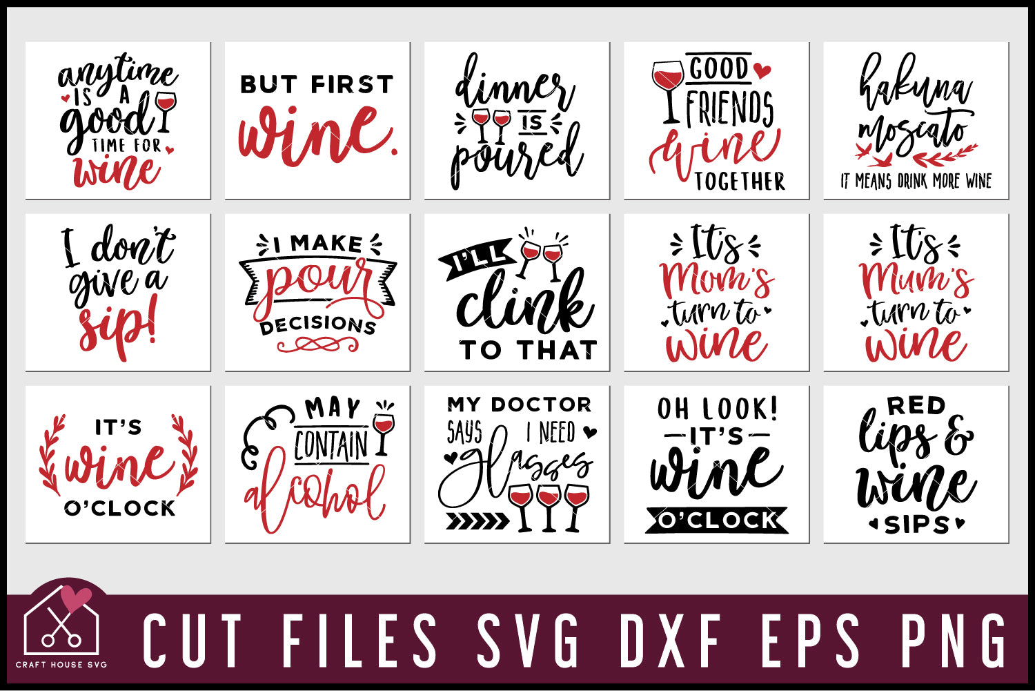 Wine SVG Bundle, Wine Glass Design Cut Files