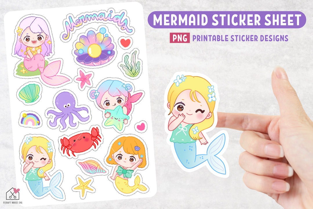 Mermaid PNG Print and Cut Sticker Designs
