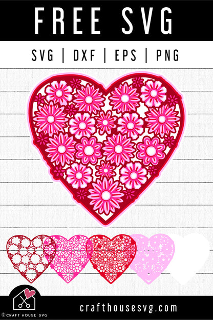 FREE 3D Floral Heart Mandala SVG file | Valentine SVG | FB174 - Craft House SVG