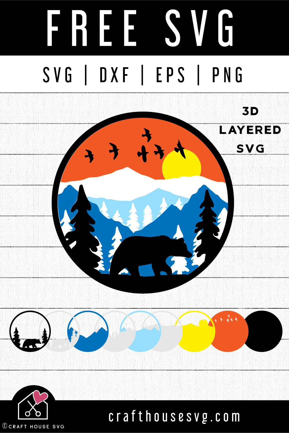 FREE 3D Mountains SVG file | Bear in the mountains 3D SVG | FB179 - Craft House SVG