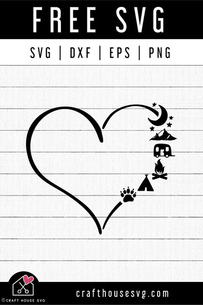 FREE Camping heart SVG | Camping icons heart SVG | FB196 - Craft House SVG