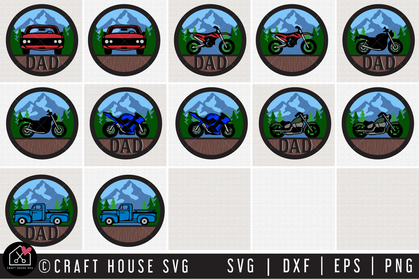 Car Truck Motorcycle 3D SVG Bundle - Craft House SVG