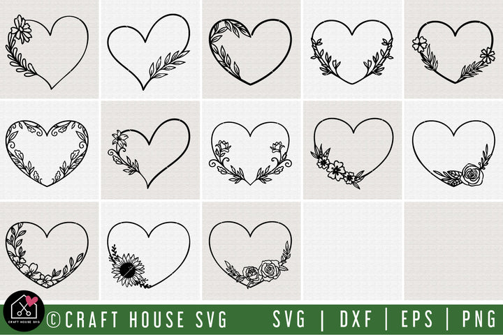 Floral Heart Frame SVG Bundle