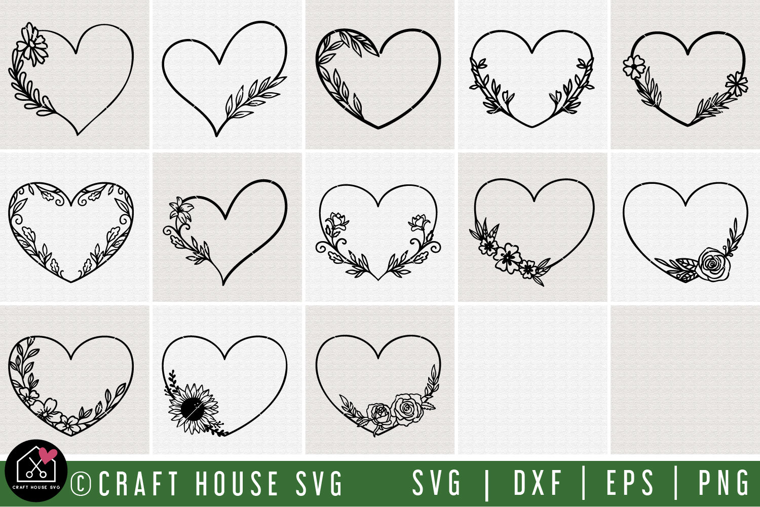 Floral Heart Frame SVG Bundle - Craft House SVG