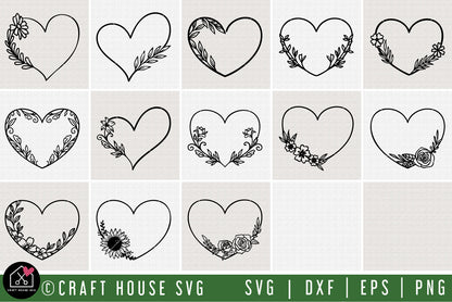 Floral Heart Frame SVG Bundle - Craft House SVG