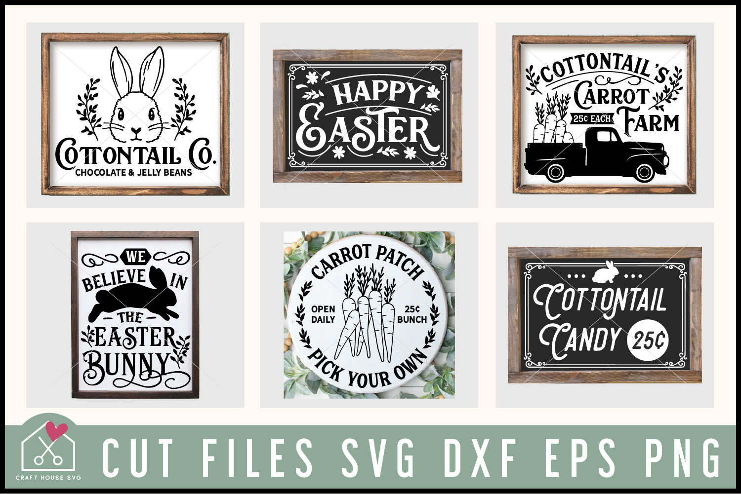 Vintage Easter Sign SVG Bundle Cottontail Cut File