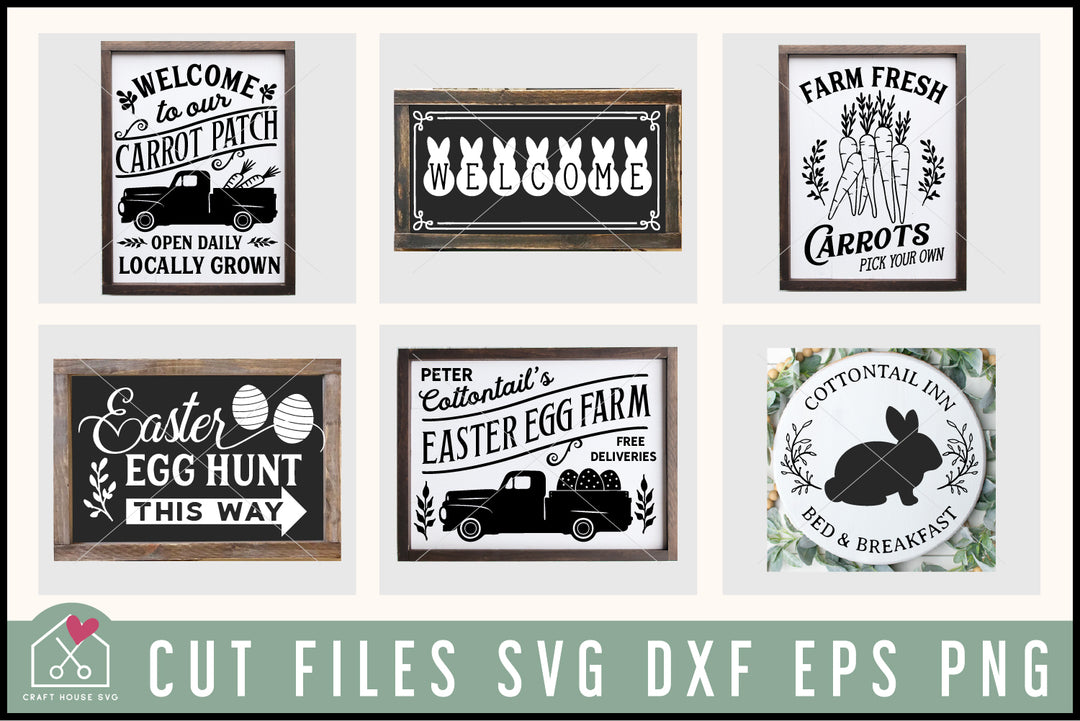 Vintage Easter Sign SVG Bundle Cottontail Cut File