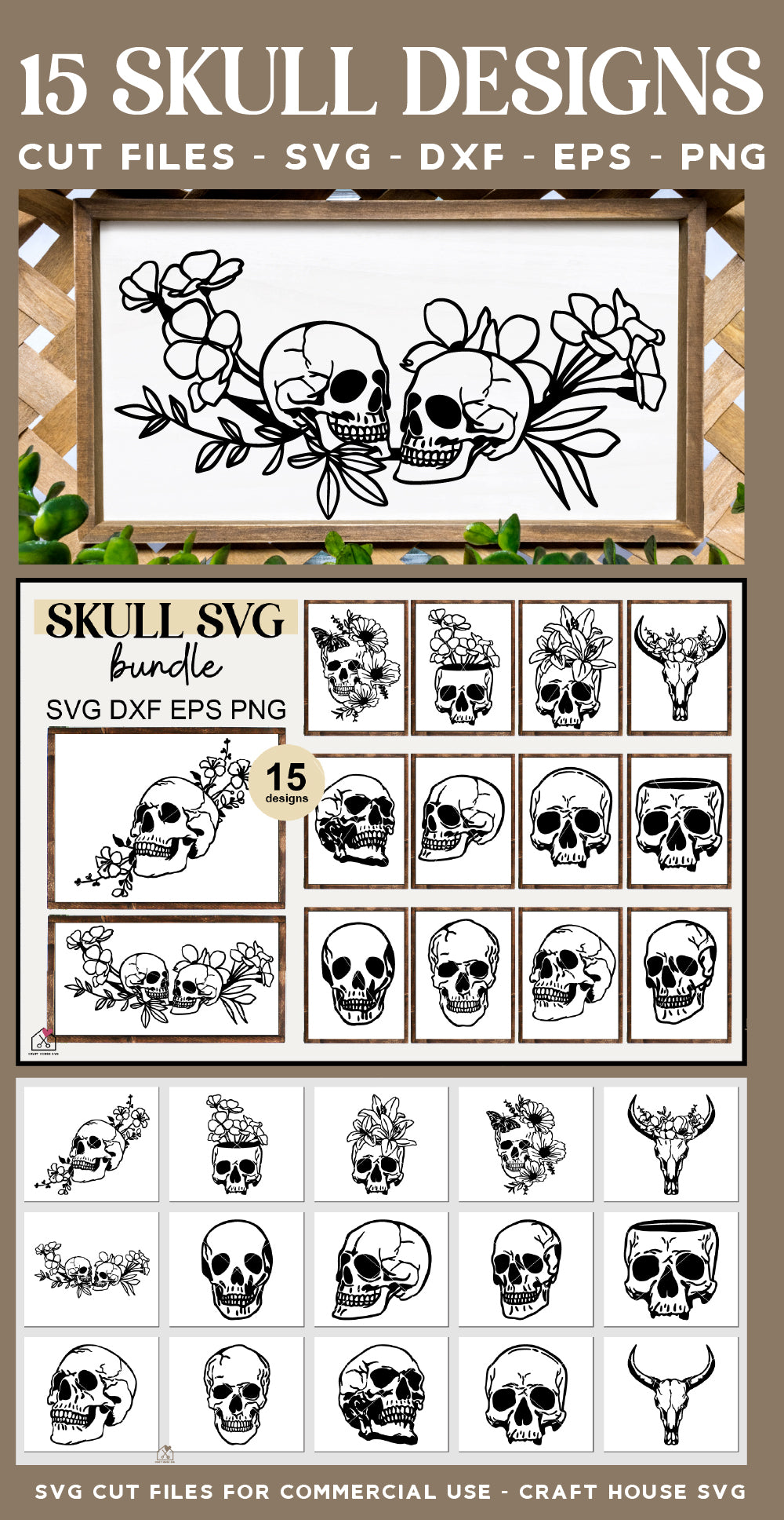 Skull SVG Bundle Floral Halloween Cut Files