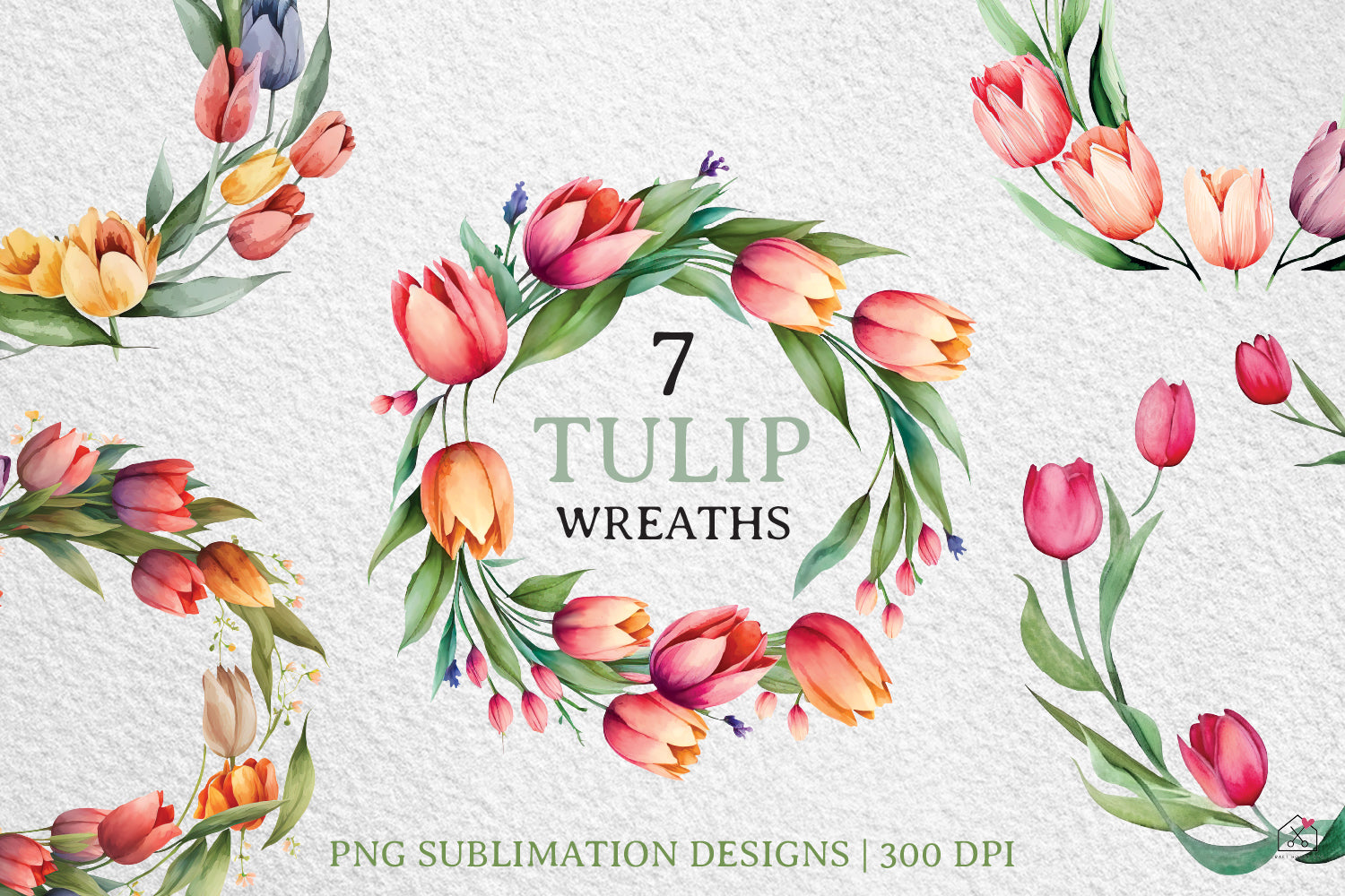 Watercolor Tulip Wreaths Spring Sublimation Designs PNG