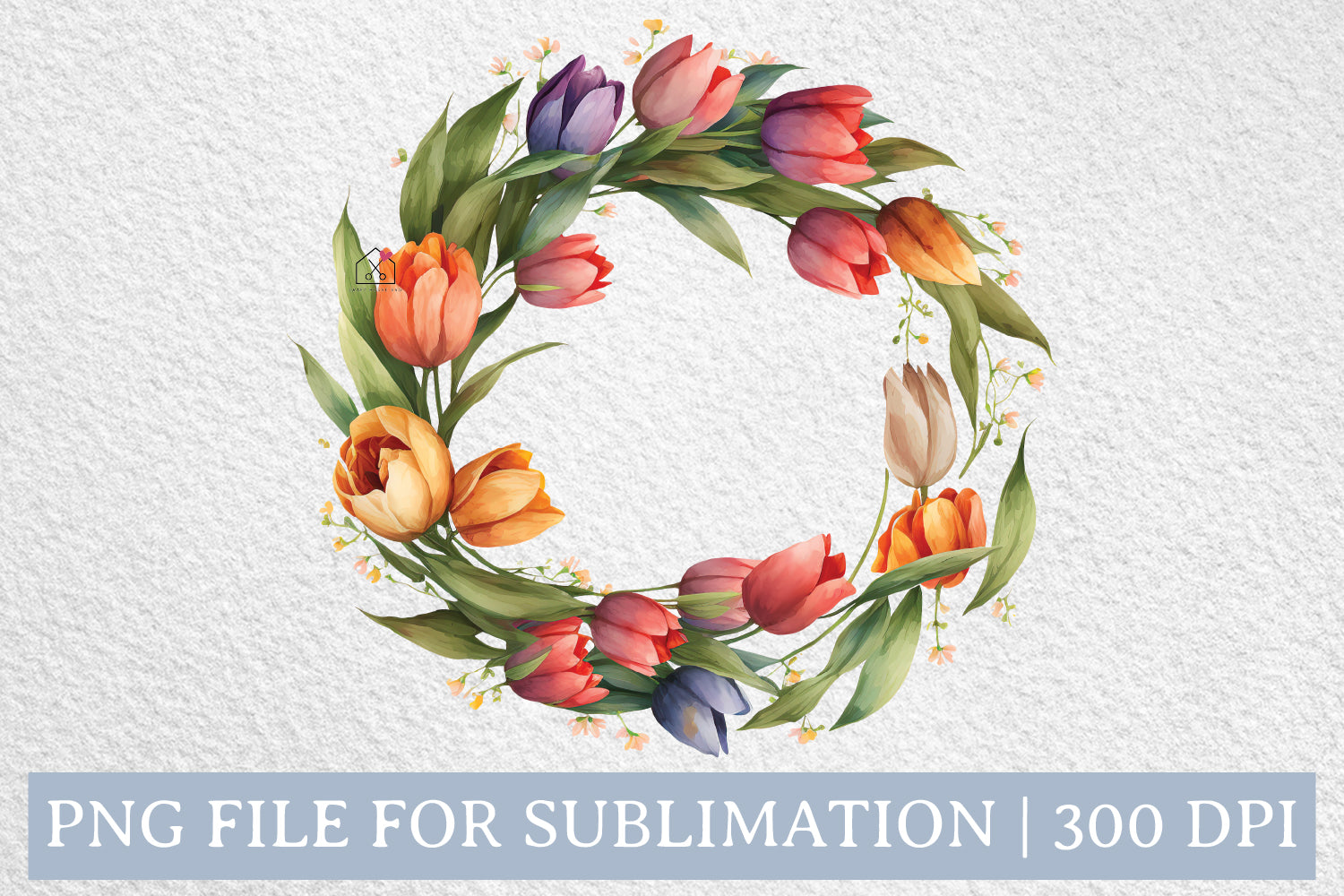 Tulips Spring Wreath Watercolor Sublimation Design PNG