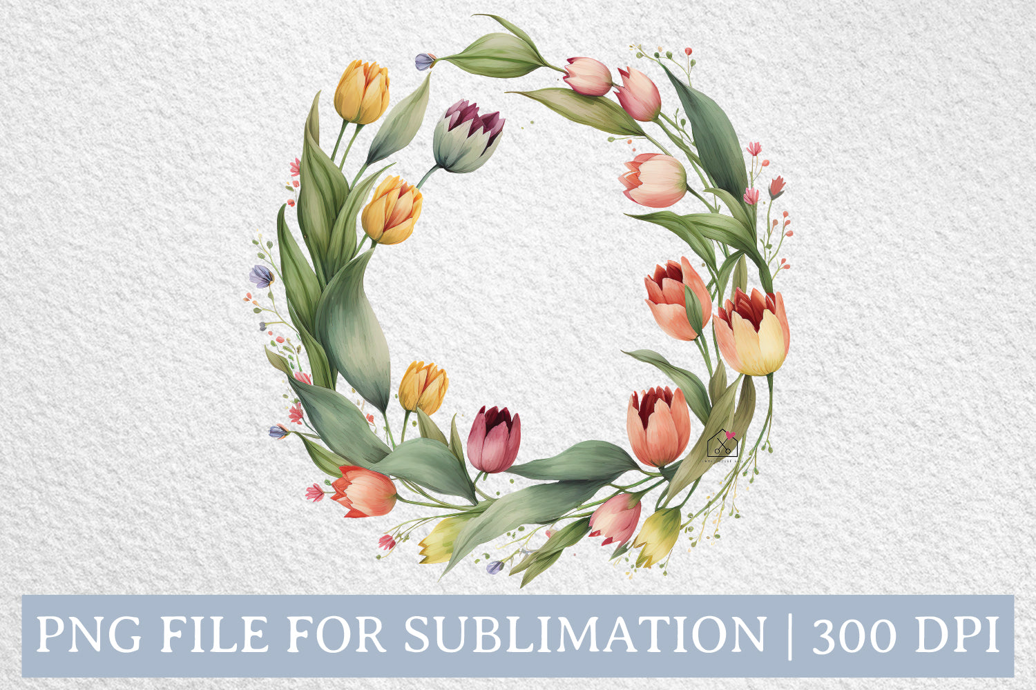 Tulips Spring Wreath Watercolor Sublimation Design PNG