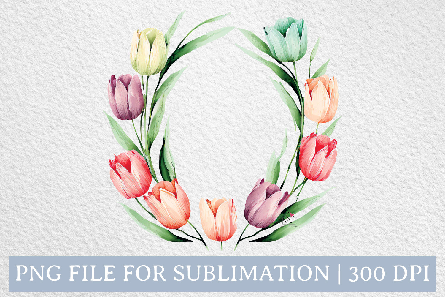 Tulip Spring Wreath Watercolor Sublimation Design PNG