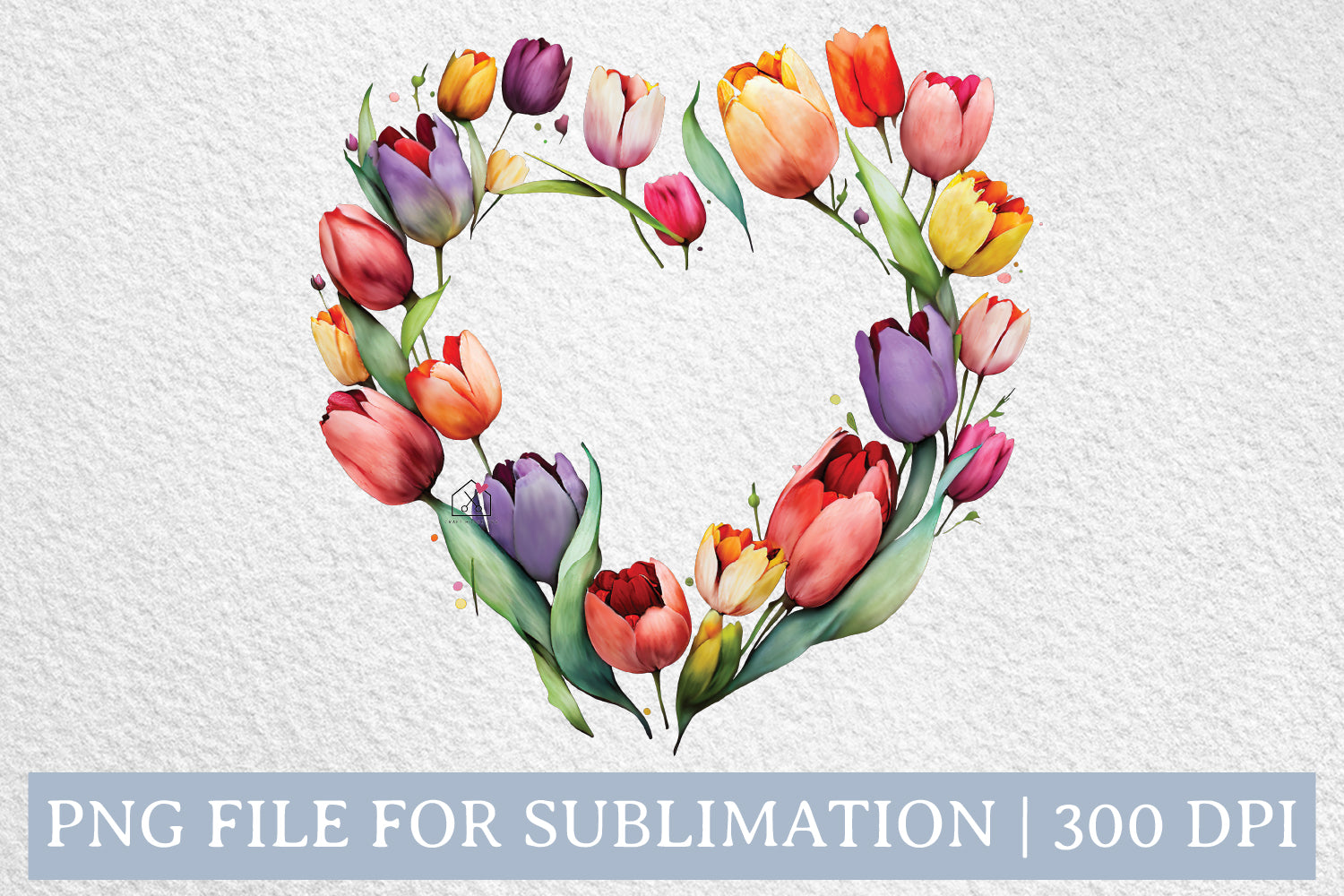 Tulips Spring Heart Wreath Watercolor Sublimation Design PNG