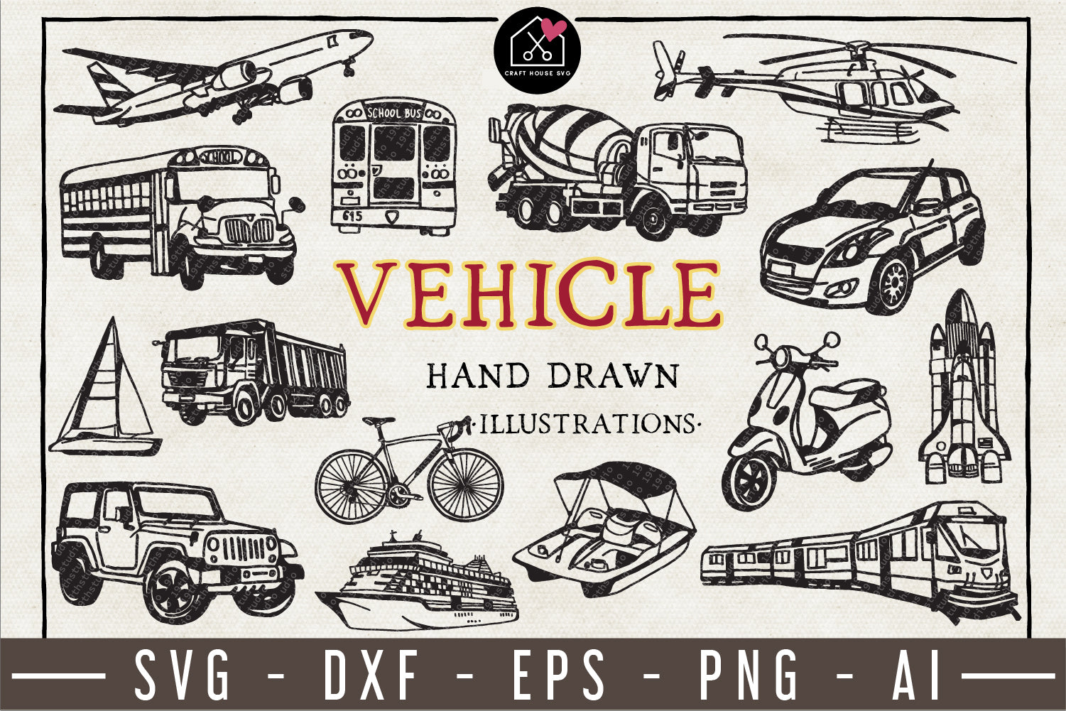 Vehicles Illustration Pack - VB10 - Craft House SVG