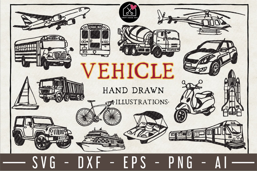 Vehicles Illustration Pack - VB10 - Craft House SVG