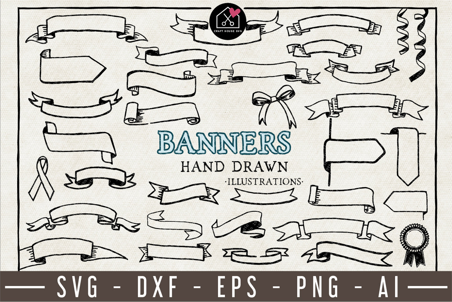 Banners Hand Drawn Illustration Pack - VB11 - Craft House SVG