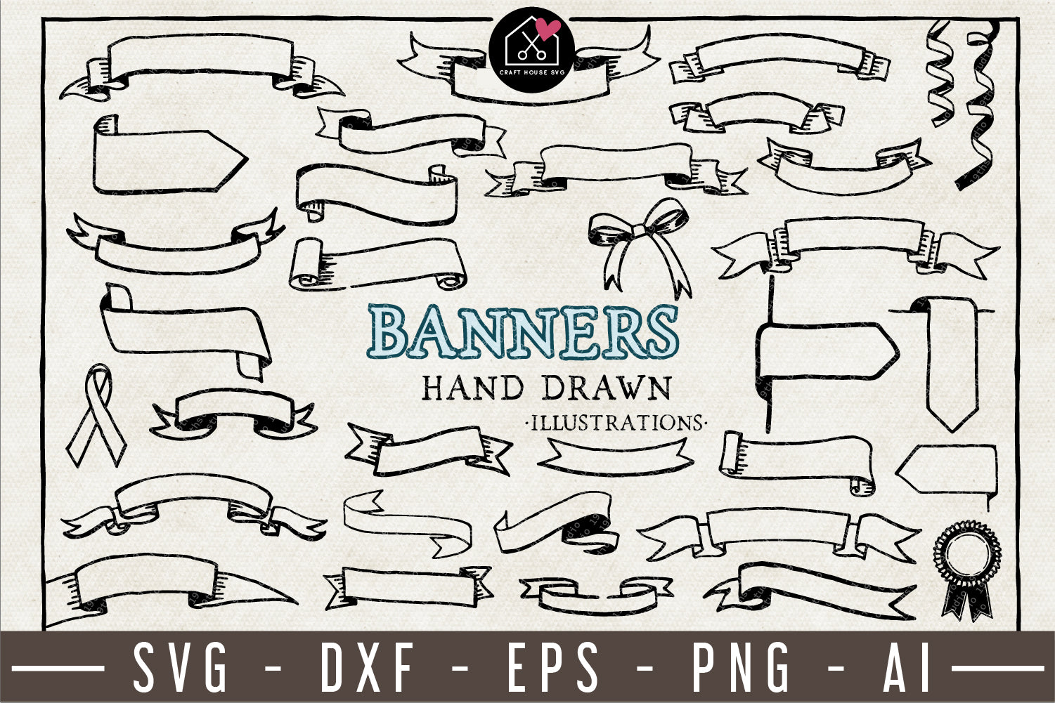 Banners Hand Drawn Illustration Pack - VB11 - Craft House SVG