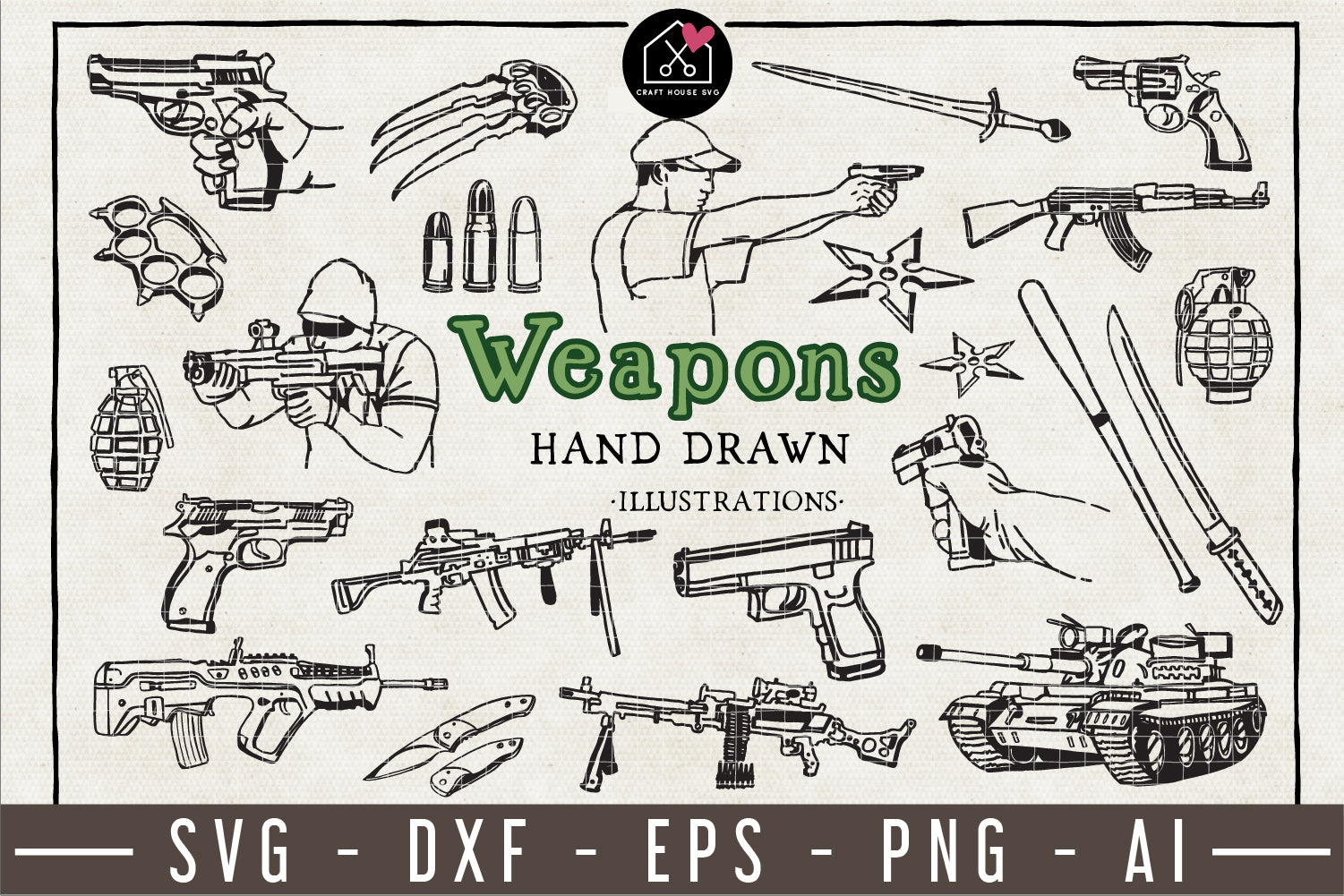 Weapons Illustration Pack - VB14 - Craft House SVG