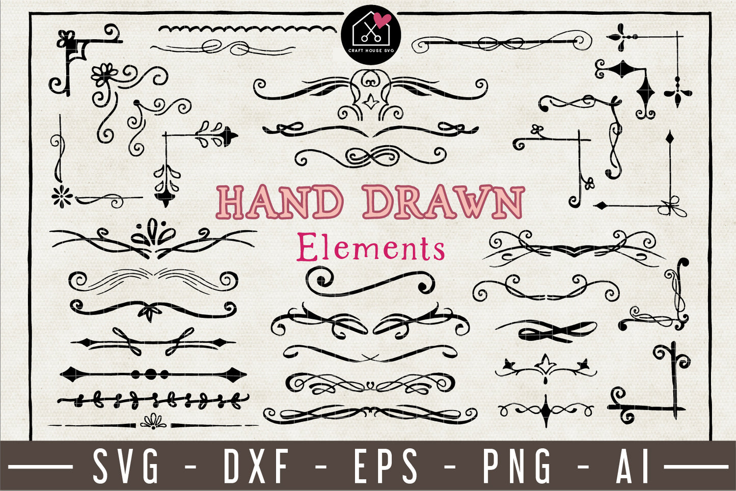 Hand Drawn Elements Pack - VB18 - Craft House SVG