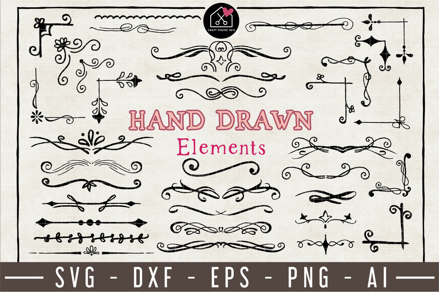 Hand Drawn Elements Pack - VB18 - Craft House SVG